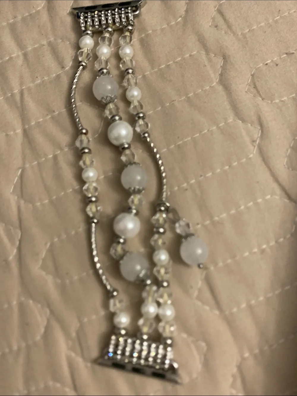 Pearl and Crystal Multi-Strand Bracelet in White and Silver
